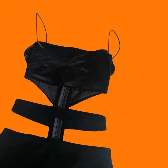 Tiger Mist Black Dress Candice Velvet Bandage Cut Out Mini XS NWT - Picture 2 of 4